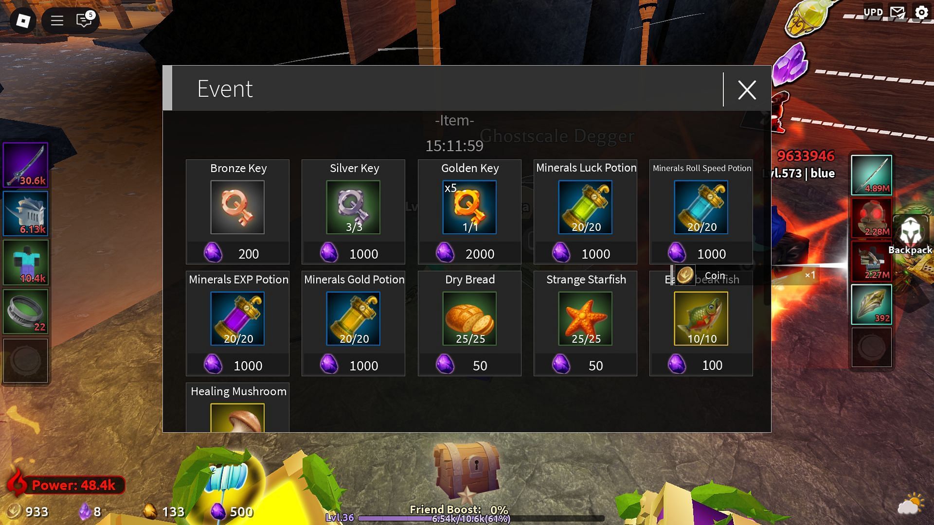 The Minerals Event shop (Image via Roblox)